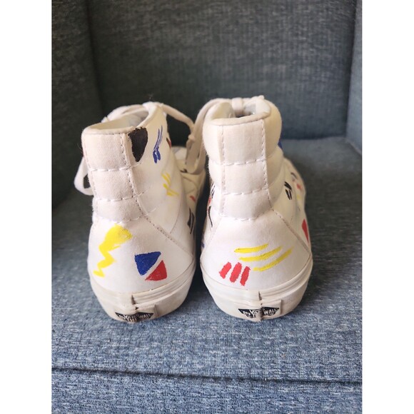 Vans White Hi Top SK8 Sneakers w/ Custom Designs Painted m Men's 8 Women's 9.5 - Picture 5 of 12